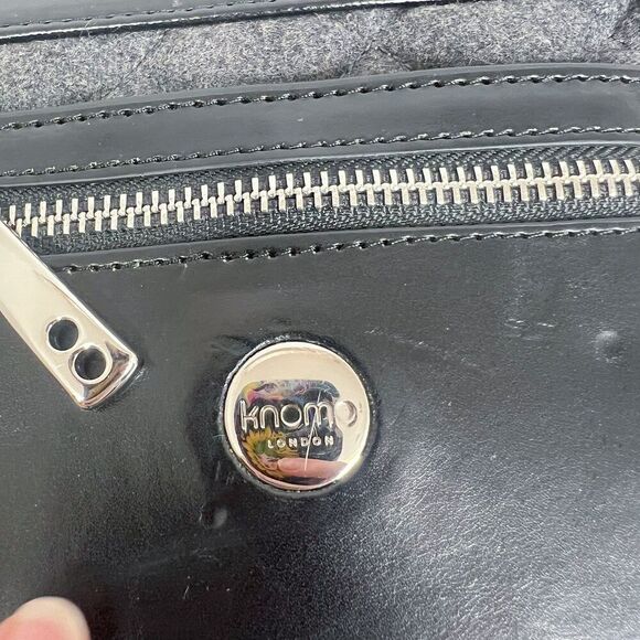 Knomo London Alfie Laptop Bag Briefcase Work Bag Black Leather Quilted Grey - Picture 4 of 11